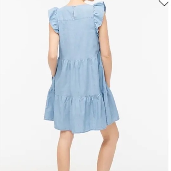 J Crew Chambray Ruffle Sleeve Tiered Mini Dress w Pockets, Cotton - Picture 7 of 14
